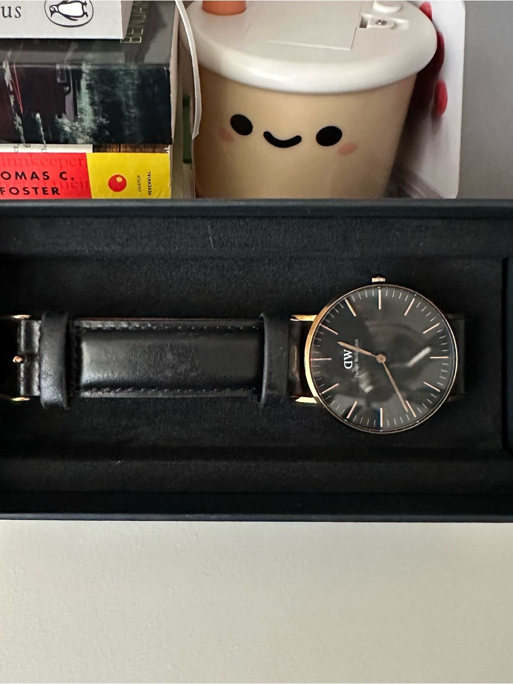 Daniel Wellington Black Leather Strap Watch with Rose Gold Case